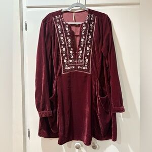 Free People Burgundy Embroidered Tunic